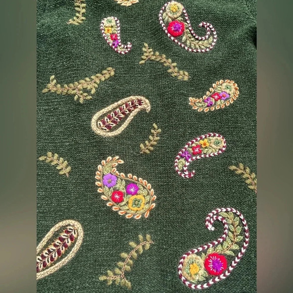 Vintage Rena Lange Cardigan Handmade Knit Embroidered Floral Paisley Fur Collar - Picture 5 of 16